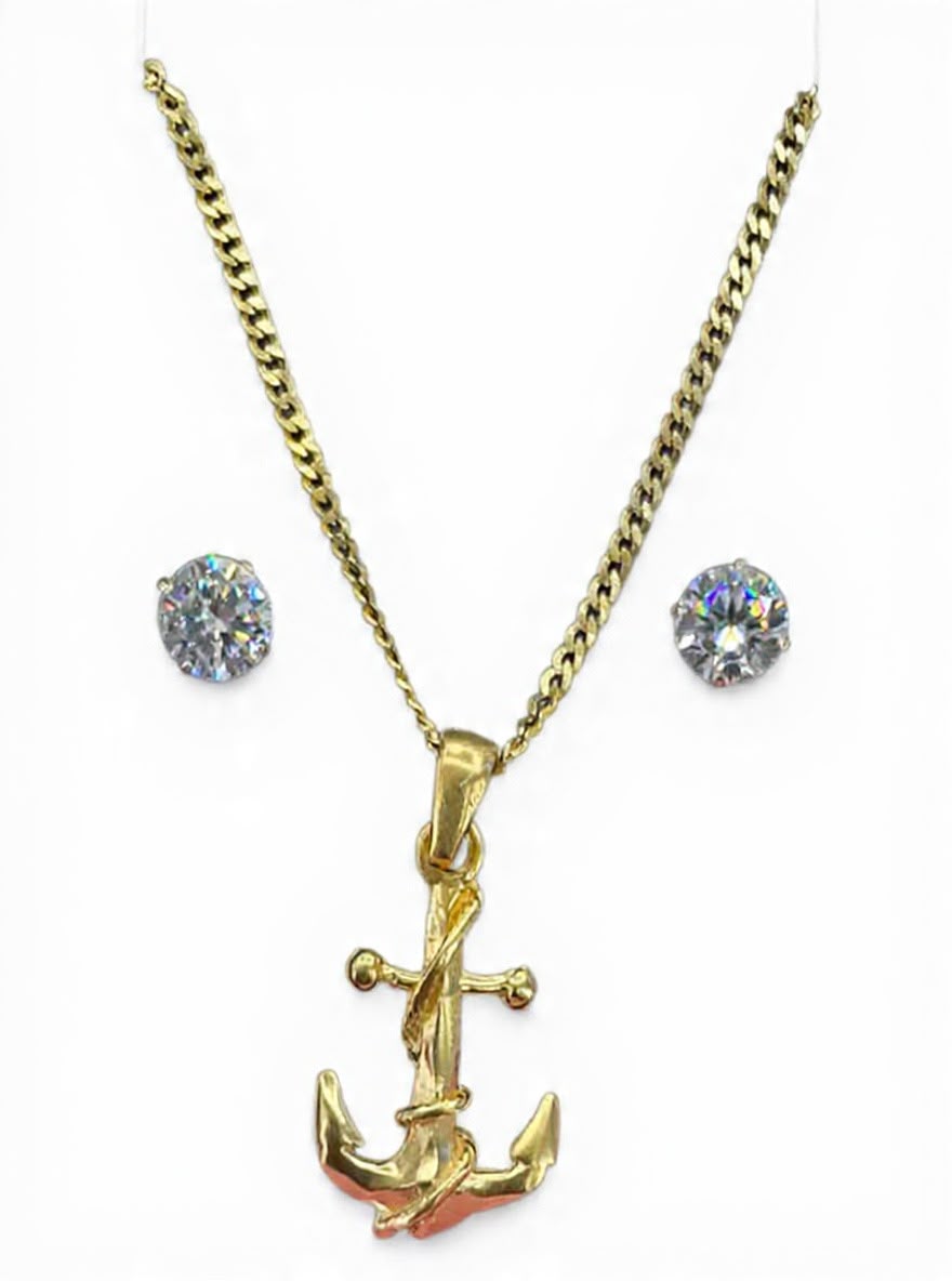 Set Ancla en Plata 925 Bañada en Oro 14k