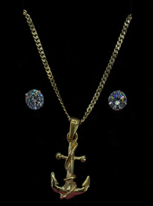 Set Ancla en Plata 925 Bañada en Oro 14k