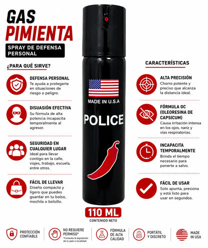 Gas Pimienta POLICE Spray de Defensa Personal 110 ML