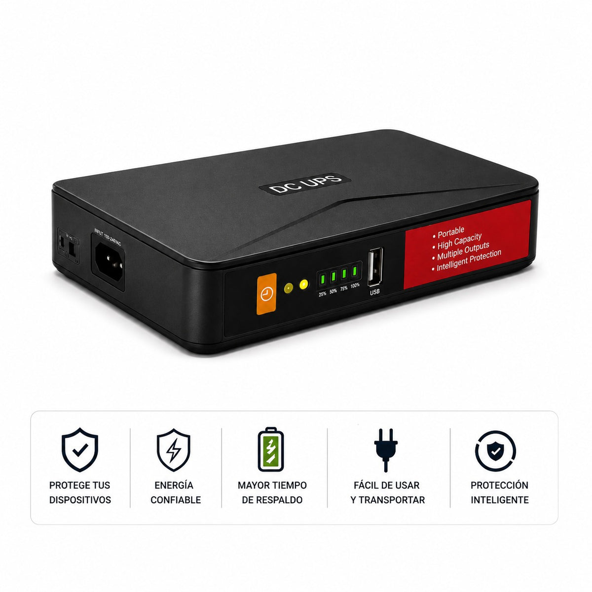 Mini UPS DC de Respaldo – Energía Ininterrumpida para Routers, Cámaras y Más