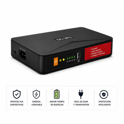 Mini UPS DC de Respaldo – Energía Ininterrumpida para Routers, Cámaras y Más
