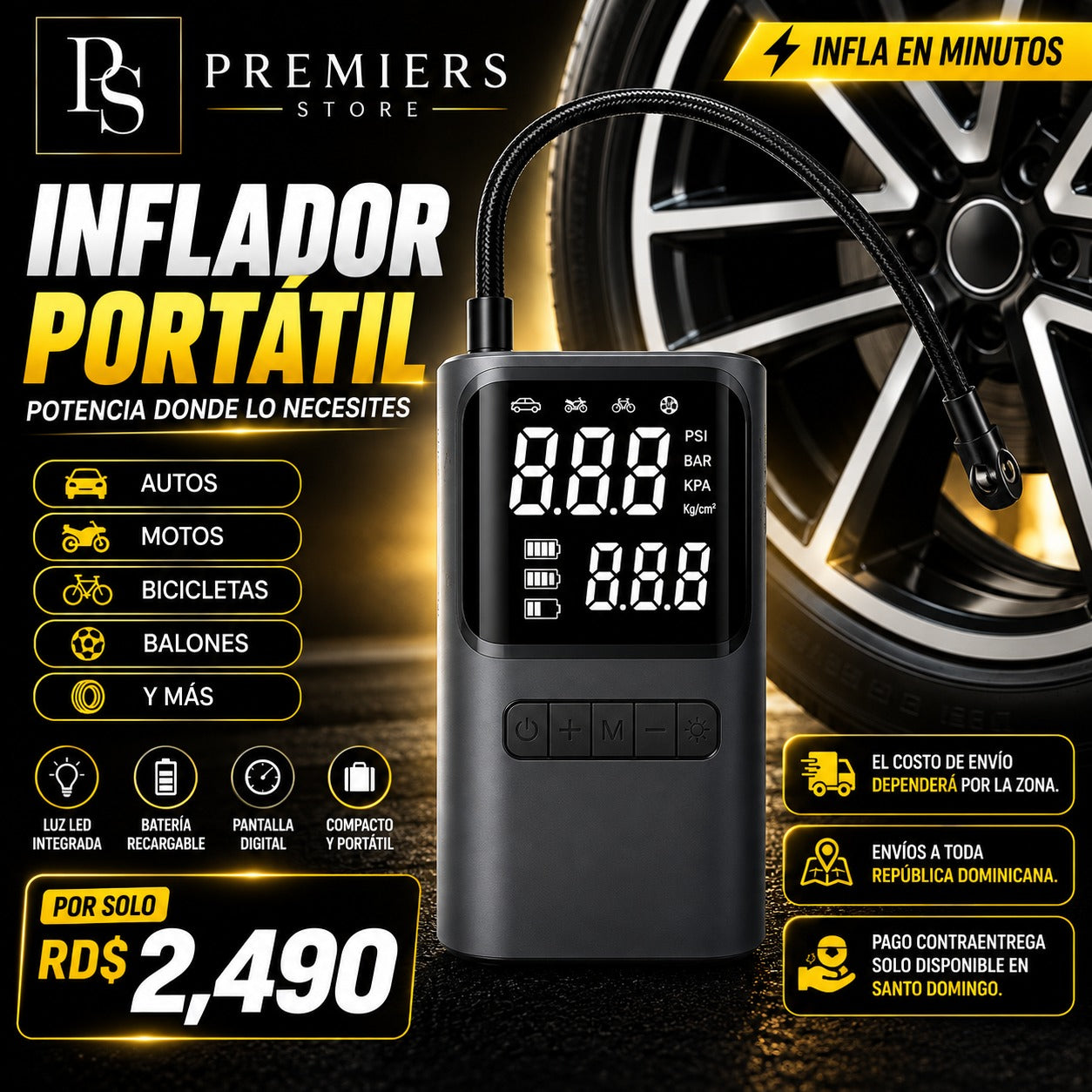 Inflador de Gomas Portátil Digital