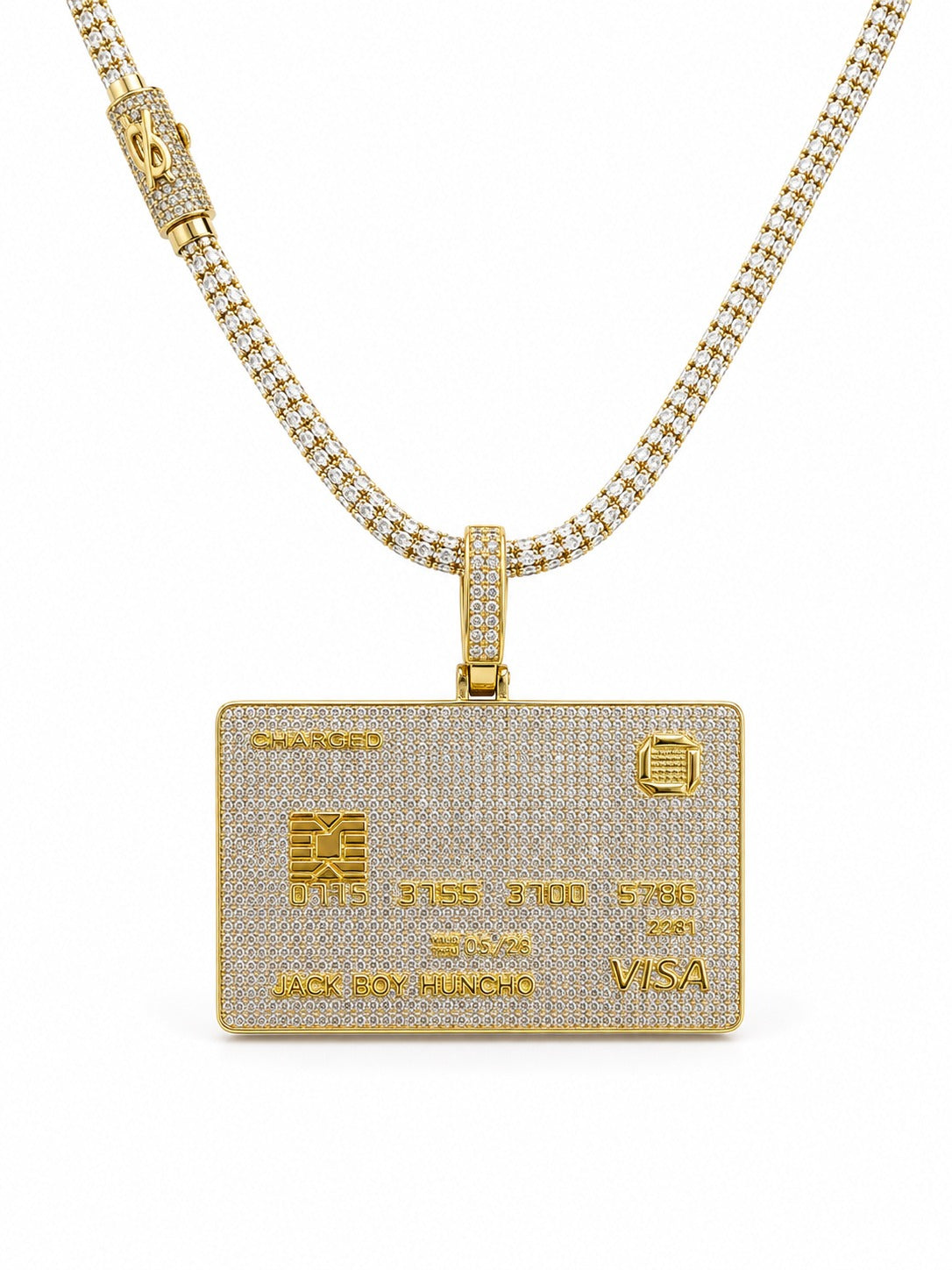 Cadena Ice + Medalla de Tarjeta en Brass Laminado en Oro 14K