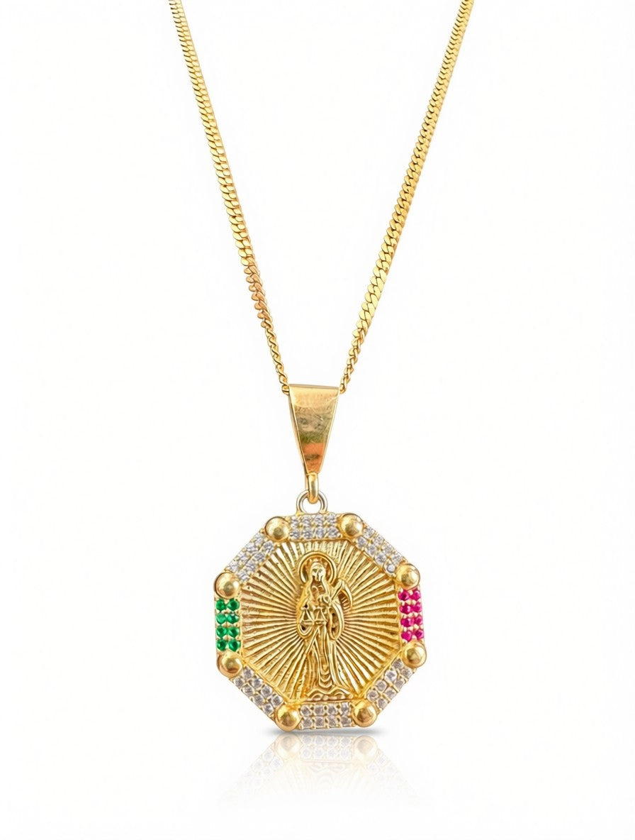 Cadena cubana de plata 925 con baño de oro 14K.