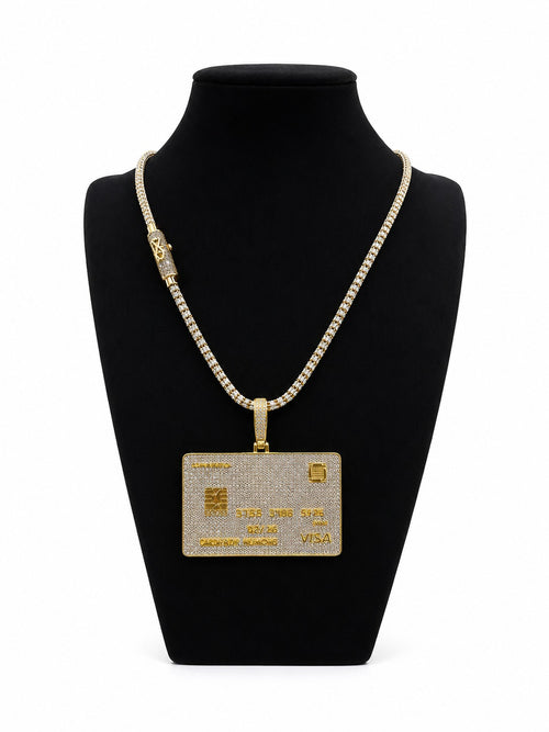 Cadena Ice + Medalla de Tarjeta en Brass Laminado en Oro 14K